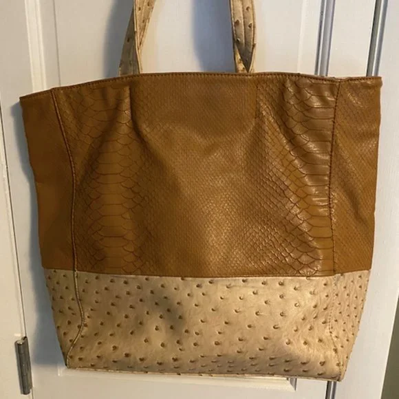 Big Buddha Purse Tote Ostrich Snakeskin Brown Tan EUC - Picture 2 of 5